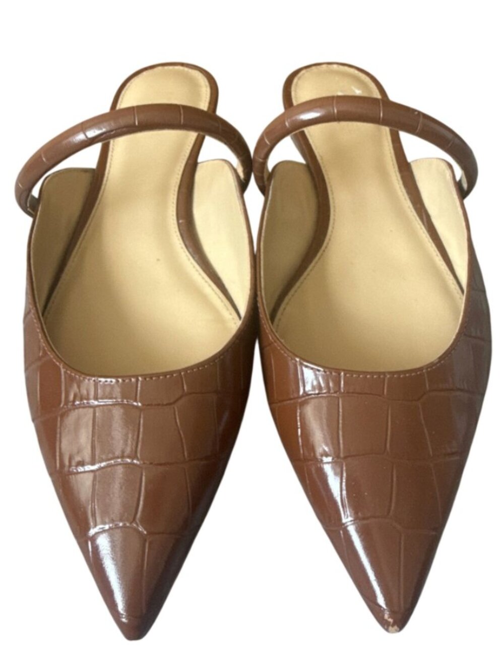 Michael Kors Pointed Toe Slingback Flats Brown Croc Embossed (Size 8)